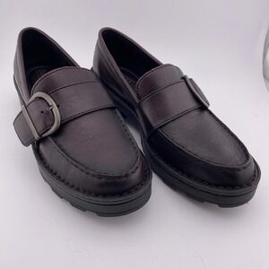 Born Buckle Contessa Loafers Brown Leather Slip On Lug Sole Casual Comfort Women